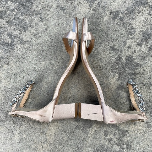 Jewel Badgley Mischka Catalina Block Heel Sandal Jewel Ankle Strap Satin Sz 8 - Picture 9 of 13